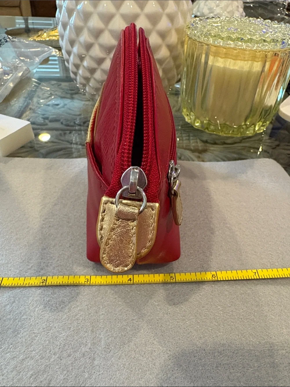 Red Pouch with Gold Lip Accent
